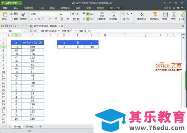 WPS表2013中二次函数图的绘制方法(全图)